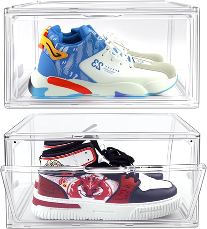 1 Pack Clear Shoe Box, Acrylic Sneaker Display Case Size 12.5, Transparent Storage Box with Magnetic Door, Showcase for Cosmetic, Displays, Action Figures Collectibles, Size 12.5 for Men Women Shoes