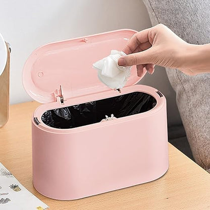 Mini Trash Can with Lid Removable Small Garbage Can, Tiny Plastic Trash Bin, Pop Up Countertop Wastebasket, Counter Garbage Lint Bin for Bathroom,Office,Kitchen,Desk,Coffee Table(Pink)