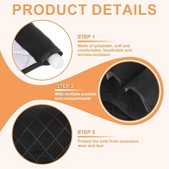 uxcell 2 Pcs Recliner Armchair Caddy, Couch Armrest Organizer with 5 Pockets for Bedside Sofa Remote Control Holder Magazine Phone Book Glasses (Black, 35"x13")