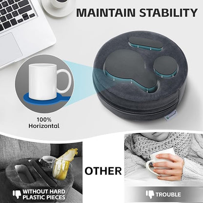 G GOOD GAIN Couch Cup Holder Pillow, Cute Sofa Drink Cup Holder Cozy Buddy | Desk Organizer for Mugs, Snacks, Phone, Makeup | Bed Caddy Tray for Car, Beach, Picnic, Boat, RV, Table (Grey)