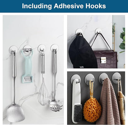 Diesisa Razor Holder for Shower + Adhesive Wall Hooks, Premium 304 Stainless Steel Shower Razor Holder with Heavy Duty Waterproof Sticky Hooks for Hanging Towels, Coat, hat (4+4 Pack)