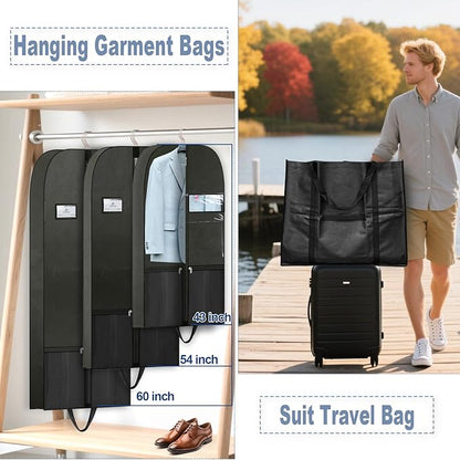 Hanging Clothing Storage Bags for Travel, Large Heavy Duty Breathable Garment Bags with Zipper, Long Dress & Suit Bags for Closet Organization & Moving Protection