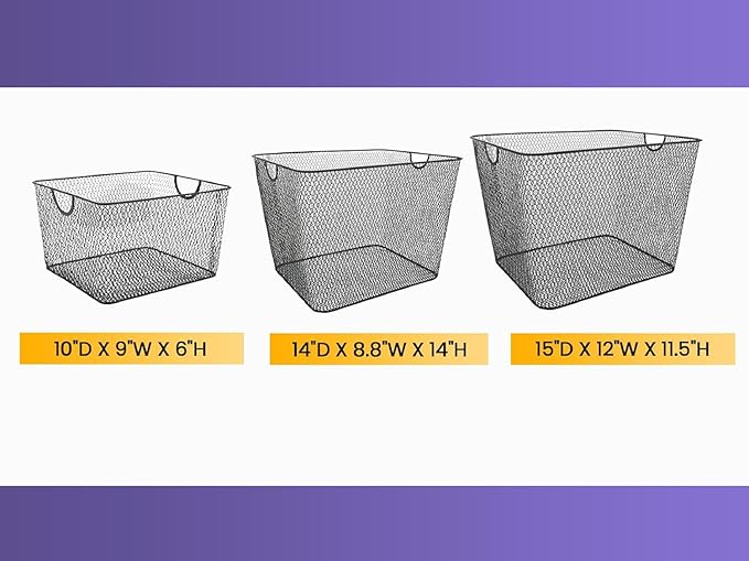 YBM HOME Kitchen Pantry Organizer Wire Basket for Shelves, Cabinets, Pantry, Countertop, Mesh Open Storage Bin Metal Basket for Organizing Food Supplies, 14.5x9.25x7