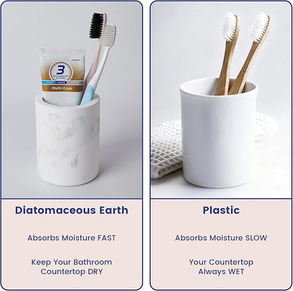 Drying Stone Toothbrush Holder, Diatomite Toothbrush Holders for Bathroom Counter, Quick Drying Electric Toothbrush and Toothpaste Holder Bathroom Organizer, Marble White
