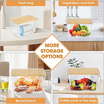 2 Set Kitchen Pantry Organizers and Storage Bins with A Fridge Onion Saver for Onion, Potato, Fruit, Produce, Vegetable Storage, Stackable Trash Bag Holder