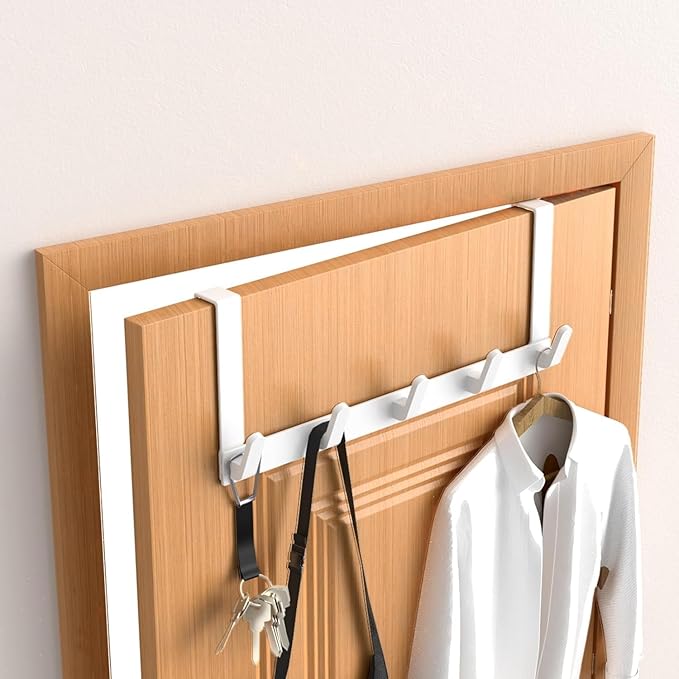 CHAUNCEY HOME Over The Door Hooks Hanger with Extended Arms, Fits 1 3/8" Doors, L7U - Coat Rack, Bathroom Accessories and Towel Organizer Holder for Coat Robe Hat - 1 Pack, White