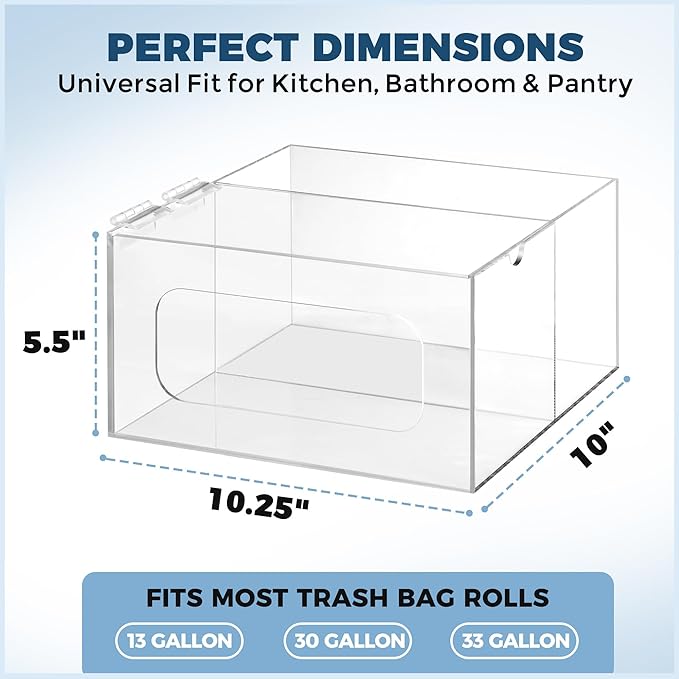 Storage Standard Trash Bag Kitchen and Bathroom Organizer - Large Garbage Bag Under Sink Dispenser - Acrylic Storage Cabinet
