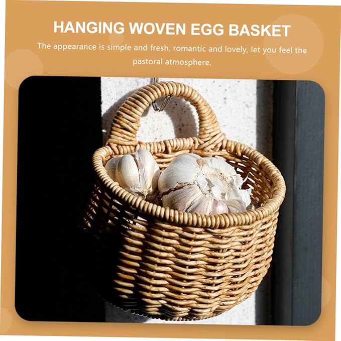PRETYZOOM Woven Wall Mounted Storage Basket for Kitchen Versatile Garlic and Egg Container Space Saving Design for Organizing Pantry and Home Decor Natural Aesthetic