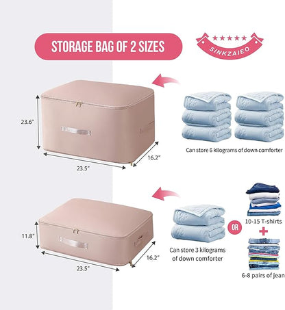 Ultra Space Saving Self Compression Organizer,Packing Cubes,Waterproof And Moisture-Proof,High Capacity,For Blankets Clothes Duvet Comforter（Pink 21.2 * 16.2 * 23.6 In-2pcs）