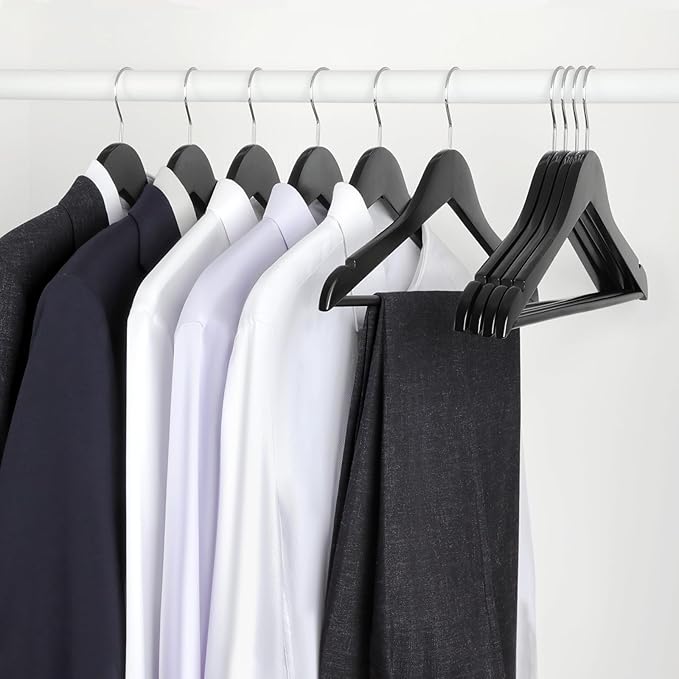 TOPIA HANGER Wooden Coat Hangers 30 Pack, Black Wood Suit Hangers, 360° Swivel Hook and Non-Slip Shoulder Notches for Camisole, Jacket, Pant, Shirt, Smooth Finished Clothes Hangers -CT54B30