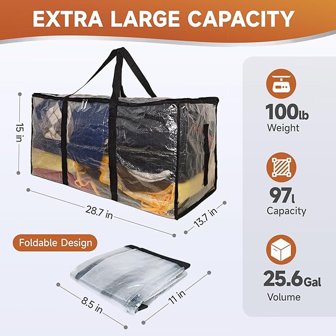 CONGREGATE 97L Moving,2 pack extra large moving bags with zippers，bagsmoving bags heavy duty，,closet storage,Storage Containers for Organizing Bedroom,Closet, Clothing,storage totes with lids