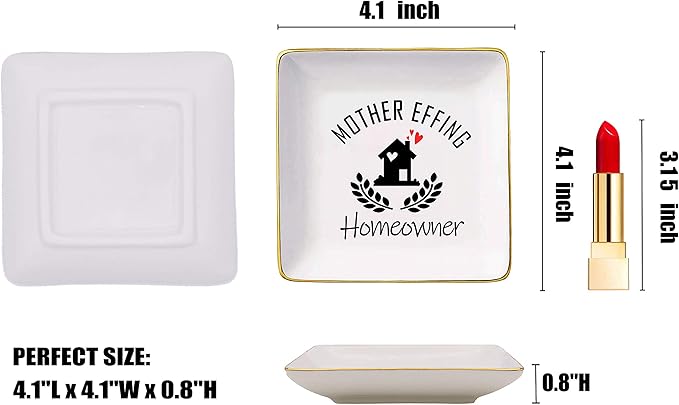 Mother Effing Homeowner Gift– Housewarming Gifts for Women-Unique First Time House Owner Present Ideas - New Home Owner Present–Ceramic Jewelry Holder Ring Dish Trinket Tray