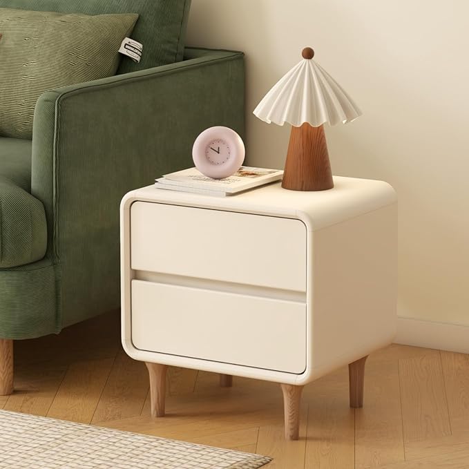 Wayshome White Nightstand with 2 Drawers, Mid Century Modern Nightstands, Solid Wood Night Stand, Wooden Night Stand for Low Bed, Side Table Living Room, Small Bedside Tables for Bedroom
