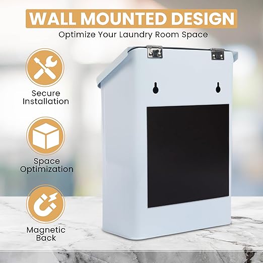 Magnetic Lint Bin for Laundry Room | Modern Farmhouse Black Trash Can With Lid | Space Saving Storage (Black)
