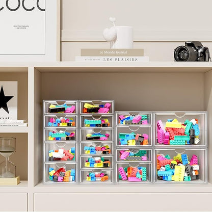 Makeup Acrylic Organizer with 17 Drawers(4 Sets), Desk Organizers and Accessories, Clear Makeup Organizer, Dustproof Storage Drawers for Office Art Craft Supplies
