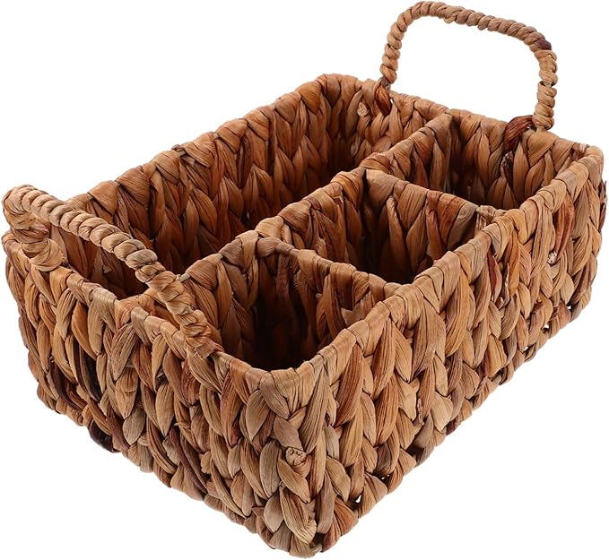 Rattan Storage Basket Woven Cutlery Basket Hyacinth Straw Silverware Organizer Desktop Cutlery Storage