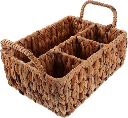 Rattan Storage Basket Woven Cutlery Basket Hyacinth Straw Silverware Organizer Desktop Cutlery Storage