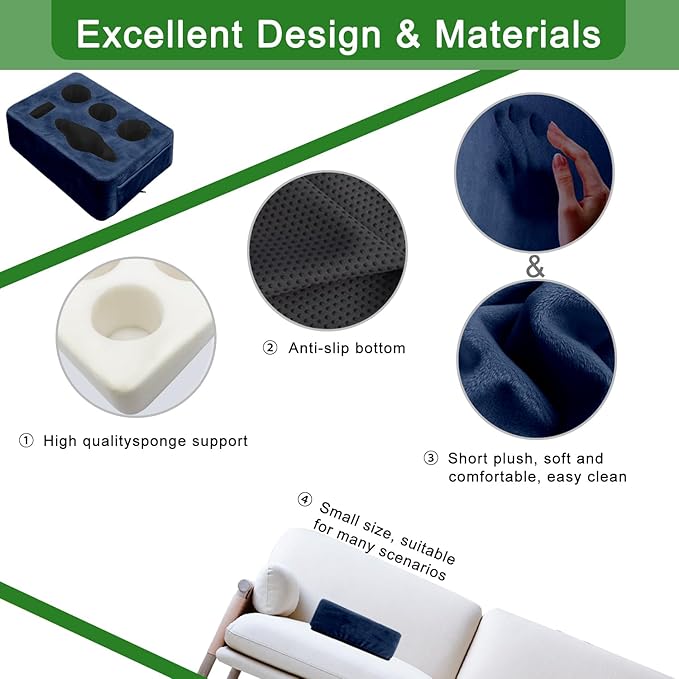 Couch Bed Cup Holder Pillow, Nisdoing 5 Hole Couch Drink Holder! Keep Drinks Hand Side and KeepTemp, Prevent Spills and Use Anywhere. Cup Holder for Couch, Bed,Camping,RV,Car,Beach. Navy Blue