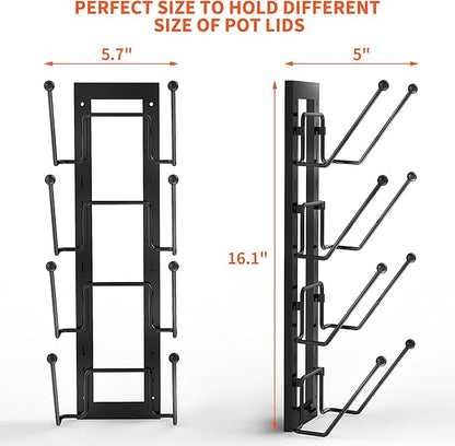8 Layers of Adjustable Pot Lid Organizer Rack for Cabinet Door/Wall，2Pack Lid Organizer Pots and Pans Holder for Kitchen Storage with No Drilling Adhesive 5.7 W“(Black)
