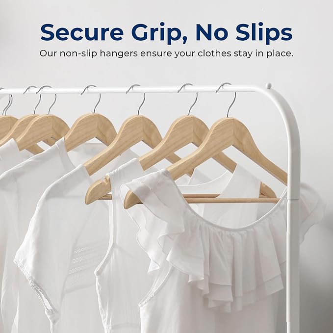 SereneLife 10-Pack Wooden Coat Hangers – Durable Suit Hangers with 360° Swivel Hook & Notches – Slim Design for Sweater, Shirts, Jackets, Dresses, and More