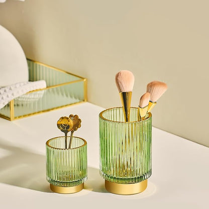 LEICURACE Makeup Brush Holder Organizer,Toothbrush Holders,Desk Pen Pencil Holder,Multifunctional Vintage Glass Brush Cup（S/Milky White/A3-US）