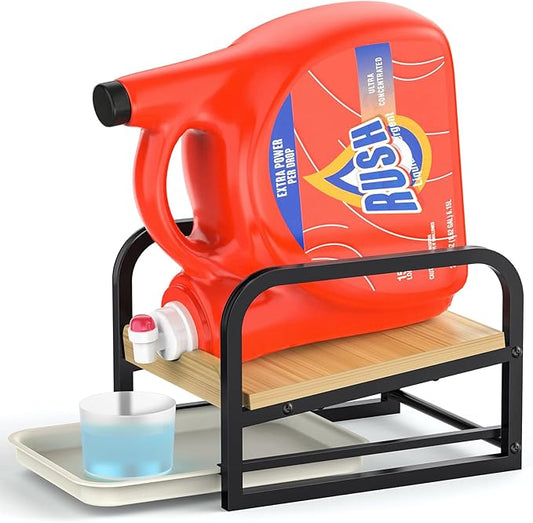 Laundry Detergent Holder Liquid Laundry Detergent Riser, Laundry Detergent Stand, Liquid Detergent Holder with Drip Tray for Laundry Room Organization (Tilted-Black)