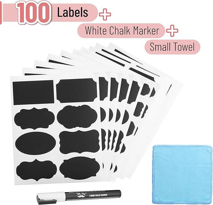 Mr. Pen- Chalkboard Labels, 100pc, Assorted Shapes, 1 White Chalk Marker and Small Towel, Label Stickers, Sticker Labels for Storage Bins