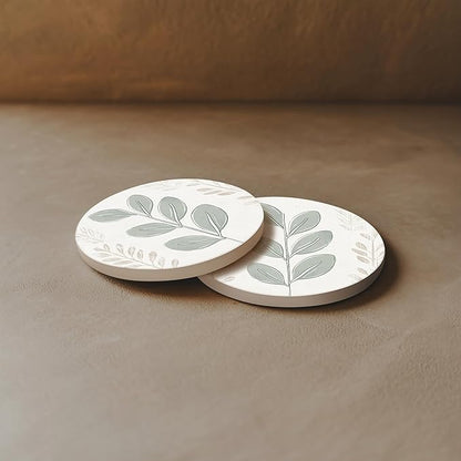 VEYRO Ceramic Coasters Set of 4 – Absorbent Stone Drink Coasters with Holder, Non-Slip Cork Backing, Modern Marble Look Coasters for Coffee Table, Desk & Home Decor