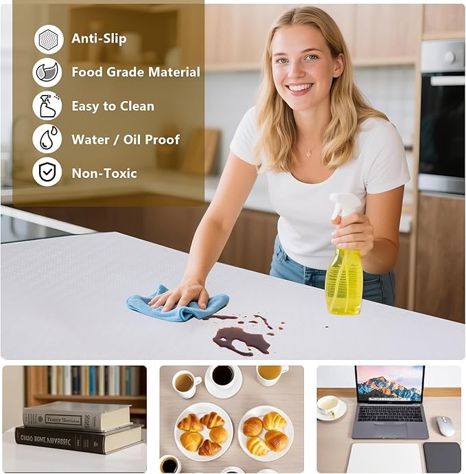 Shelf Liner, 11.8 Inches x 20 FEET Non-Slip Kitchen Cabinet Liner, Washable Oil-Proof Non-Adhesive Contact Paper for Drawer, Cabinet, Shelves, Cupboard, Refrigerator, Storage, Desks, Countertop