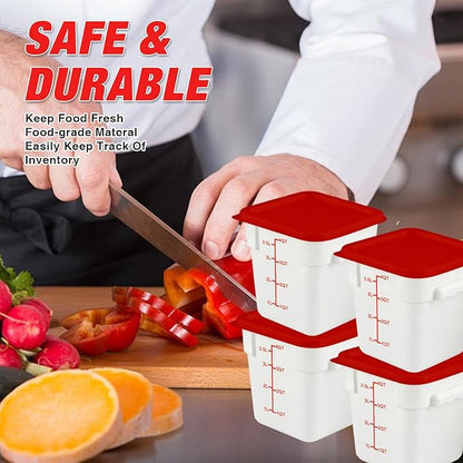 WELKOR Square Food Containers with Lids 4-Pack, Commercial Grade Airtight Plastic Bins for Restaurant Kitchen Pantry Storage, Freezer & Dishwasher Safe (Red, 4QT-4PACK)