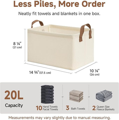 StorageWorks Storage Bins, Shelves Baskets for Organizing, Fabric Closet Organizers with Handles, Metal Frame, Beige（Texture）, 2-Pack