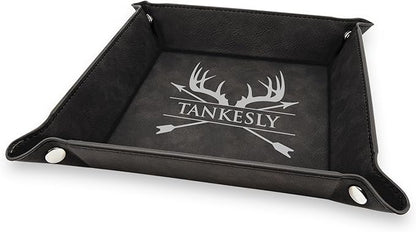 Krezy Case Engraved Catchall Jewlery Tray, Desk Organizer For Men Women, Engraved Key Tray, Black PU Leatherette Valet Tray, Valet Tray For Men, Personalized Valet Tray