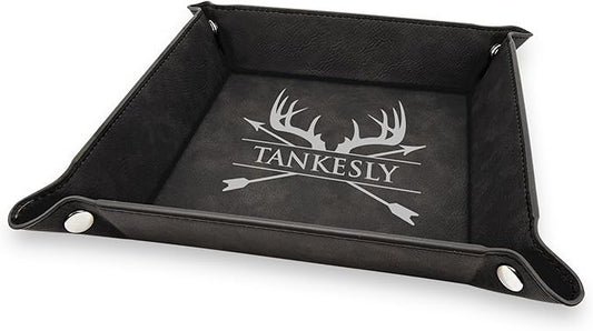 Krezy Case Engraved Catchall Jewlery Tray, Desk Organizer For Men Women, Engraved Key Tray, Black PU Leatherette Valet Tray, Valet Tray For Men, Personalized Valet Tray