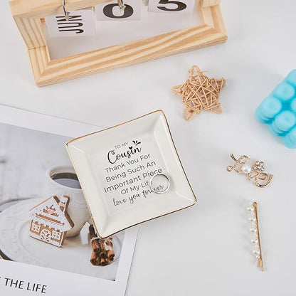 COZITED Cousin Gifts for Women, To My Cousin Trinket Tray Jewelry Dish, Cousins Birthday Gifts for Cousin Christmas Mothers Day Valentines Gift - Thank You for Being Such An Important Piece of My Life