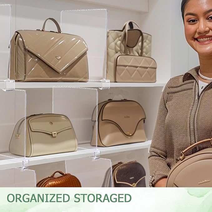 Shelf Dividers for Closet Organization, 12Pcs Closet Purse Organizeder Acrylic Shelf Dividers Purse Closet Organized Closet Dividers for Shelves Clear Shelf Dividers Shelf Separators in Closet (6Pcs)