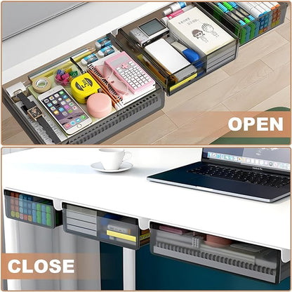 Under Desk Table Drawer Storage Organizer,3 Pack Large & Medium & Small Slide Out Desk Drawers - Hidden Desktop Organizer,Attachable Pencil Storage Tray Under Table(SML)