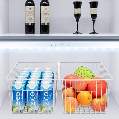 Upright Freezer Organizer Bins， Freezer Baskets for 16, 17, 21 cu.ft Standup Freezer, Wire Storage Baskets with Built-in Handles for Frozen Foods, Snacks, Vegetables, Fruits and More, Set of 6 , White