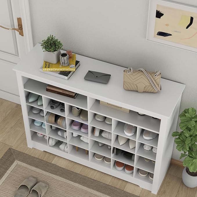 5-Tier Storage Cabinet for Entryway, Modern Shoe Rack with 26 Cubbies, Freestanding Shoe Organizer with 24 Pair Shoe Storage Cabinet for Hallway,Bedroom,Living Room(White