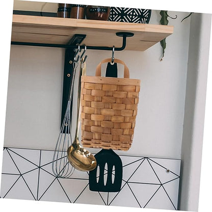 Garneck Wall Hanging Woven Storage Basket Wood Wall Mounted Organizer with Handle Compact Nordic Style Storage Bin for Kitchenware Makeup Tools and Keys Carbonized Color