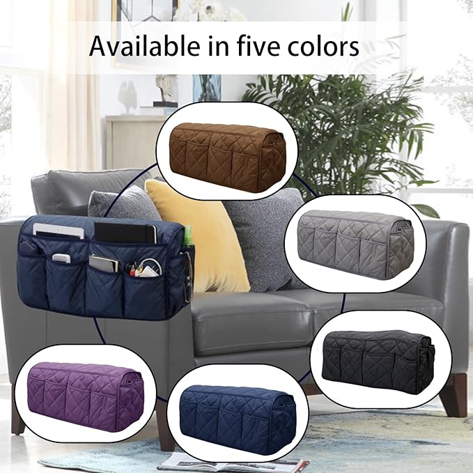 Benuomi Sofa Armrest Organizer Waterproof Armchair Caddy Remote Control Holder for Recliner Non Slip Recliner Organizer Chair Arm Organizer with 14 Pockets for TV Remotes, Books, Magazines, iPad
