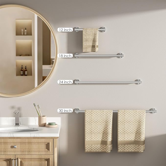 FORIOUS Towel Bar Wall Mounted, 30 Inch Stainless Steel Towel Racks for Bathroom, Includes Wall Mounting Hardware (Brushed Nickel, Total Length 32 Inch)