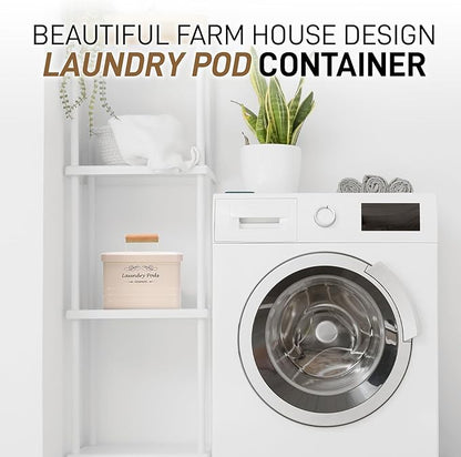 ElitaPro Modern Farmhouse Laundry Pods Container with Lid for Laundry Room Décor & Accessories, Laundry Room Organization (Ivory)