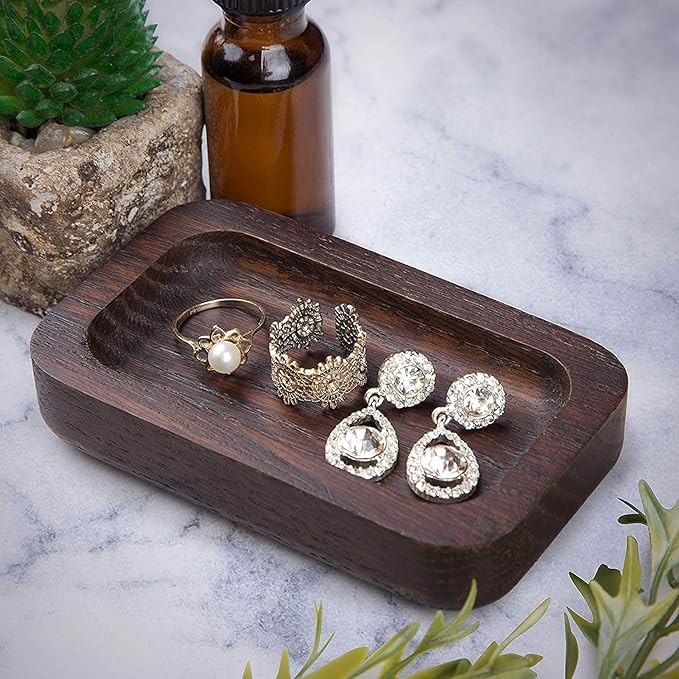 Prazoli Men's Ring Holder - Wooden Ring Dish & Tray for Nightstand for Him, Small Trinket Dish