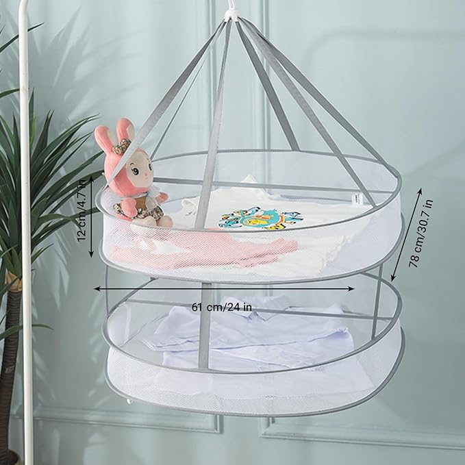 Sweater Drying Rack Mesh Foldable, Lay Flat Clothes Dryer Rack, Large Hanging Dry Rack for Clothes, Folding Clothing Drying Hanger, Portable for Laundry Indoor Outdoor (2-Tier)