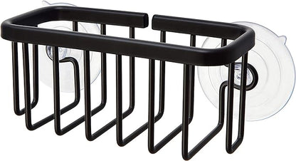 SunnyPoint NeverRust Kitchen & Bathroom Sink Caddy for Sponges, Scrubbers, Soap, 6" x 2.5" x 2.65", with Adhesive Mount - Additional Suction Cup Included –Aluminum (Black)