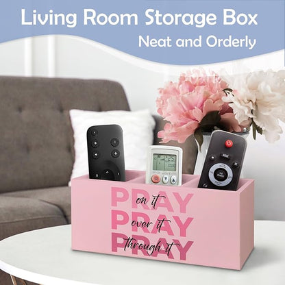 SNNDER Christian Pen Holder for Desk, Prayer Christian Gifts for Women, Pray on It Pray Over It Pray Through It Wooden Pen Pencil Holder Organizer for Home Office Desk Accessories(PINK)