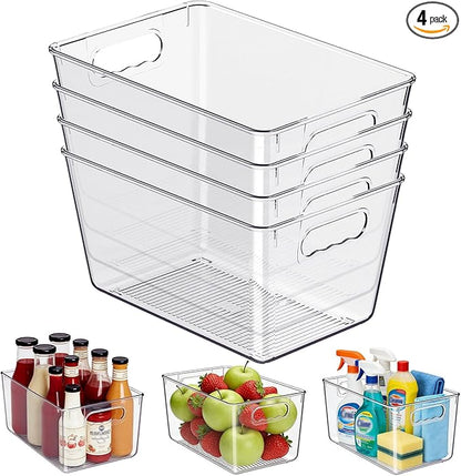 Fridge Organiser Set, Transparent Storage Box Organisers, Stackable, Organiser Boxes for Fridge, Cupboard, Pantry, Snacks, Cans, Kitchen - BPA-Free, 29 x 20 x 15.5 cm