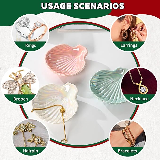 FatySuby Ceramic Jewelry Tray Dish, Ring Holder Dish, Decorative Trinket Tray Jewelry Dish for Rings, Earrings, Necklaces Watch Key, Pearl Shell Shaped Home Decor Gift for Women, Pink