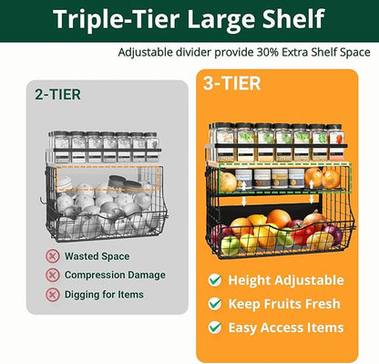 NRSVIAN Magnetic Shelf for Fridge with Wood Lid, Fruit Potato and Onion Storage Bins, Kitchen Large Container Magnetic Spice Rack for Refrigerator, Kitchen Counter, Tools, Snack (BLACK, 2 Pack)