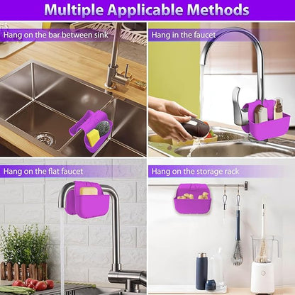 VPASION Sponge Holder for Kitchen Sink, Silicone Sink Saddle Caddy Organizer Rack, Sponges Holder Over Faucet, Hanging Kitchen Organizer Accessories Rack Basket Purple
